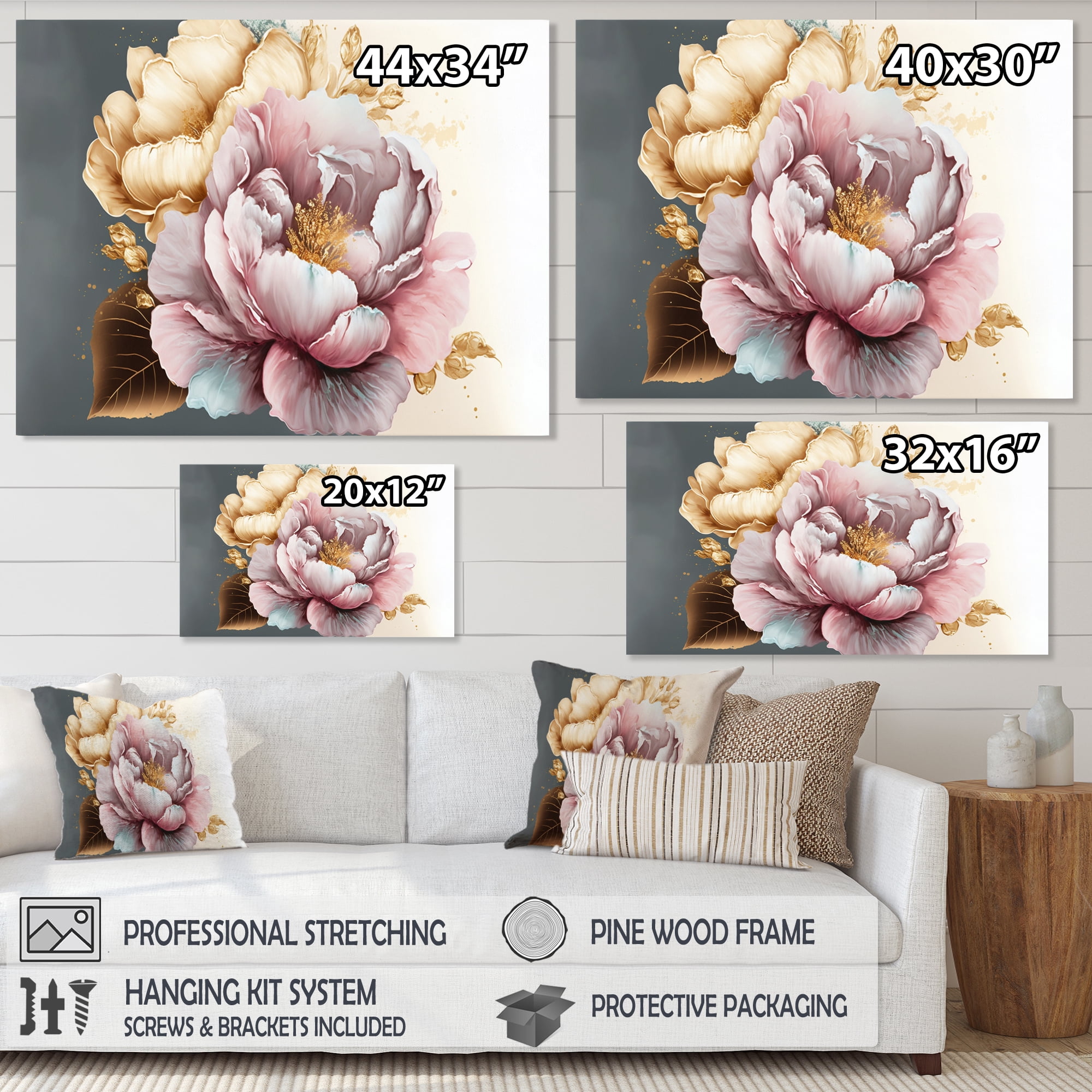 Designart Pink And Gold Hibiscus Flower II Canvas Wall Art