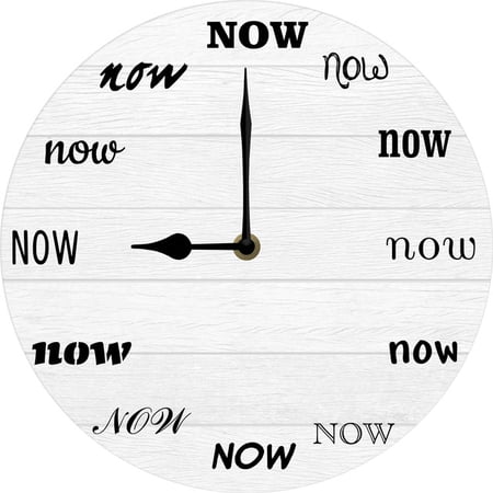 Now TIME Wall Clock Funny Office Late Person Procrastinate Gift 10 Inch Round Wood Non Ticking Silent Clocks Battery Operated