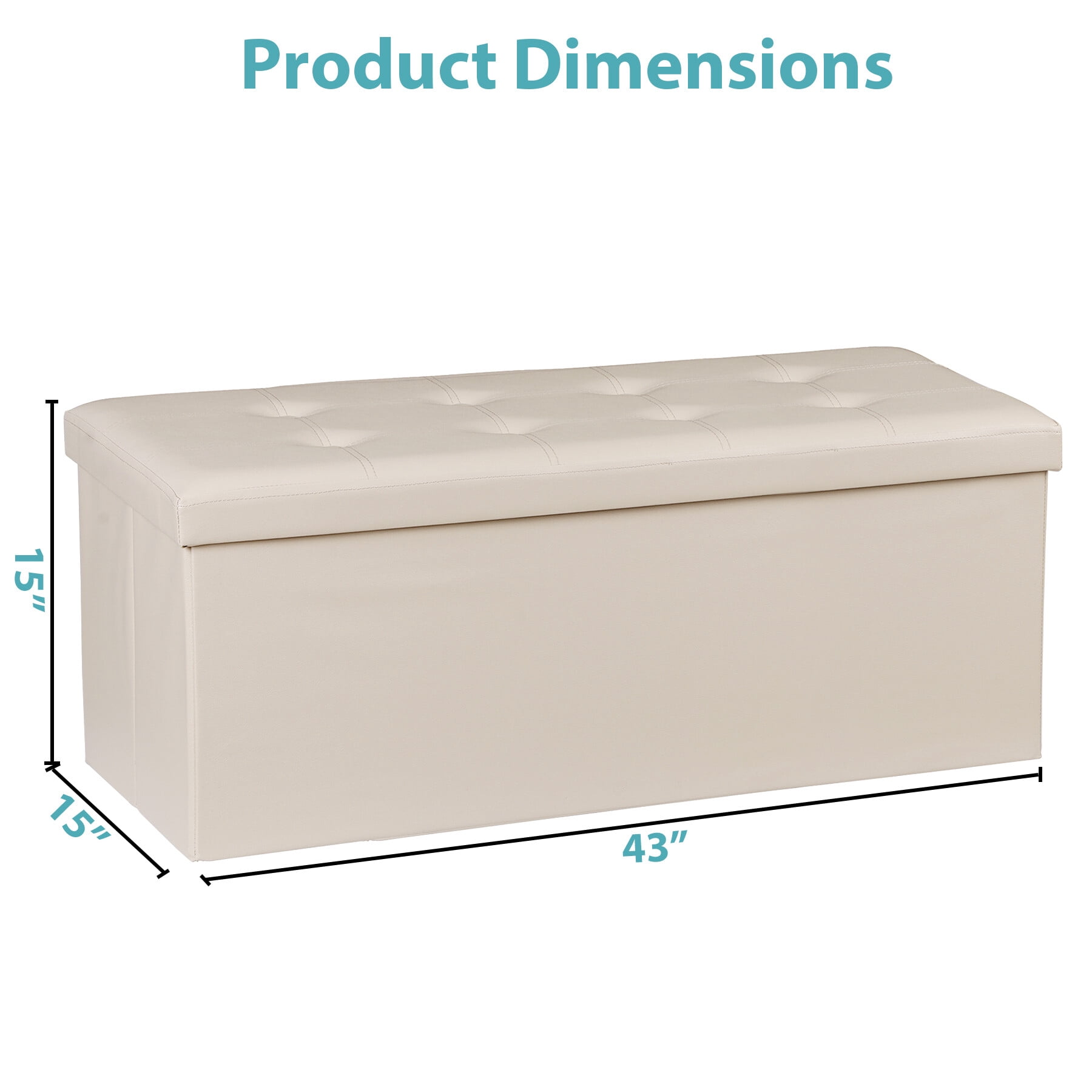 ZENY 43 Inch Folding Storage Ottoman Bench, Storage Chest, Footrest, Stool Bench for Living Room Bedroom Entryway, Holds up to 660 lb, Beige