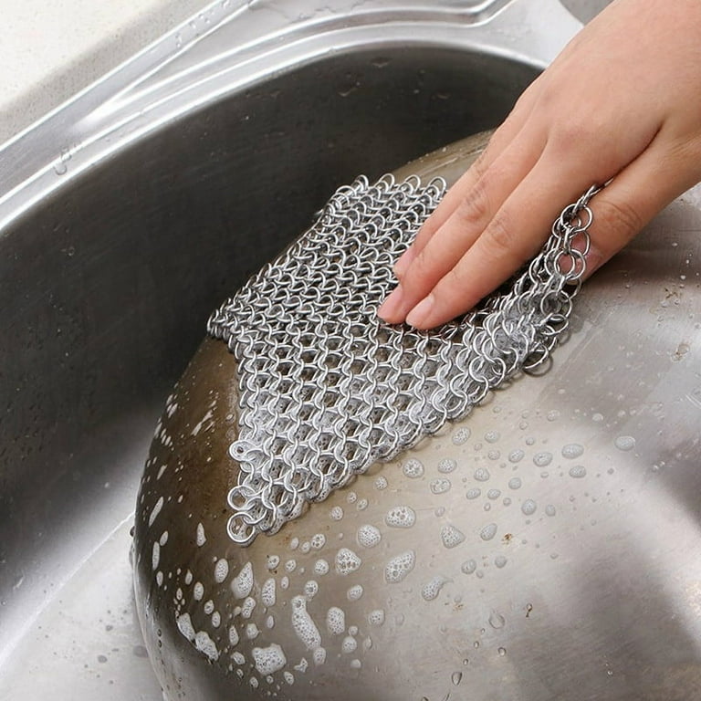Cast Iron Cleaner Stainless Steel Chainmail Scrubber With Hanging Hole  Tableware Cleaning Tool Kitchen Supply 