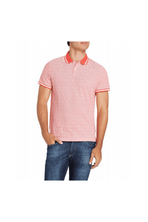 Floral Print Jacquard Short-Sleeve Polo Shirt sea coral [XL]