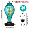 thumbnail image 6 of LUJII Hummingbird Feeder, Hand Blown Glass Hummingbird Feeder, Never Fade, 36 Fluid Ounces, 5 Feeding Metal Stations, Much Bigger, Garden Backyard Decorative, Containing Ant Moat, Teal, 6 of 7