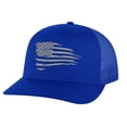 thumbnail image 3 of Distressed American Flag Snapback Hat - Modern Embroidered Design in Silver Thread, Patriotic Trucker Cap for Freedom-Loving Americans (AlpineGreen), 3 of 9
