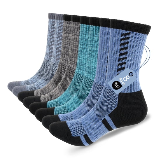 Mens Crew Athletic Work Socks: 8 Pairs Cushioned Work Socks with Seamless Toe, Breathable Arch Support and Terry Sole, Anti-Pilling Office Socks, Size 11-13