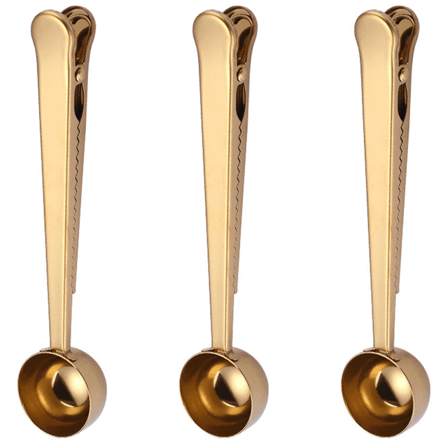 Cuchara de café con clip, 2 en 1 de acero inoxidable, 1 cucharada de cuchara medidora molida con clip para bolsa para café y té