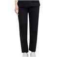 thumbnail image 3 of ClodeEU Women's Straight Leg Pants Drawstring Bottom with Pockets, Solid Color Casual Trousers Black,Womens Plus S, 3 of 4