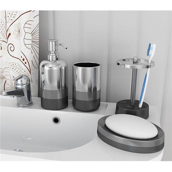 NuSteel TR-3456-SET4 Soap Dish  Tooth Brush Holder  Tumbler & Lotion Pump Triune Set  4 Piece
