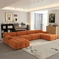 thumbnail image 3 of Magic Home 138.6" Modular Sectional Sofa with Movable Ottomans, Modern Flannel Fabric Deep Seat U-Shaped Cloud Couches Orange Couch for Living Room, Apartment, Office, 6-Seat, Orange, 3 of 12