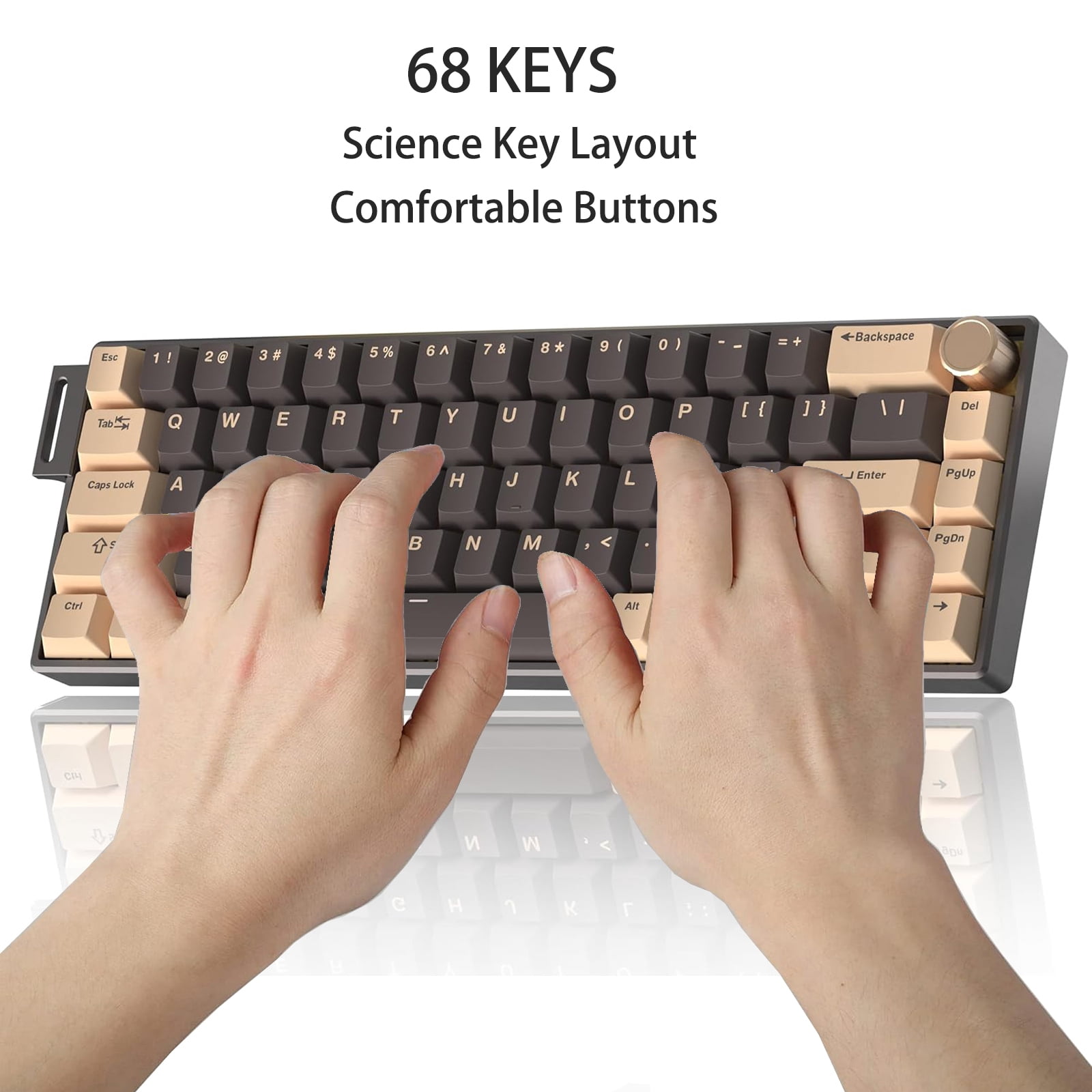 Artyond Compact Mechanical Gaming Keyboard, QMK/VIA Programmable Hot-Swappable Volume Knob, 32-bit ARM4 Chip, with RGB Backlight 68 Keys USB-C Aluminum Frame Keyboard for Games/PC/Mac, Brown