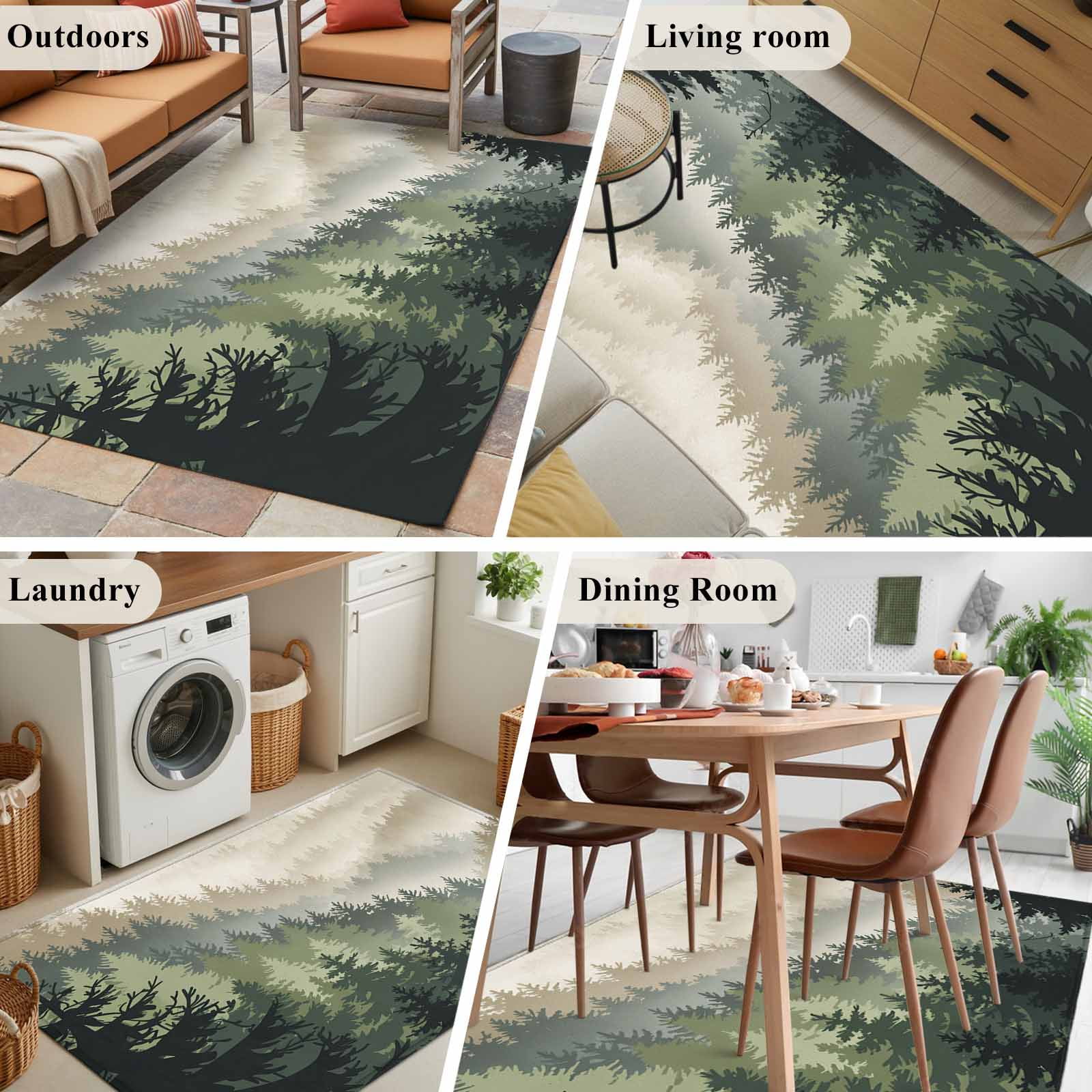 Area Rugs 2.7'x5', Mountains Carpet for Living Room Bedroom Dining Room, Watercolor Forest Nature Pine Trees Landscape Throw Kitchen Rugs Non Slip Washable Rectangle Indoor Outdoor Rugs