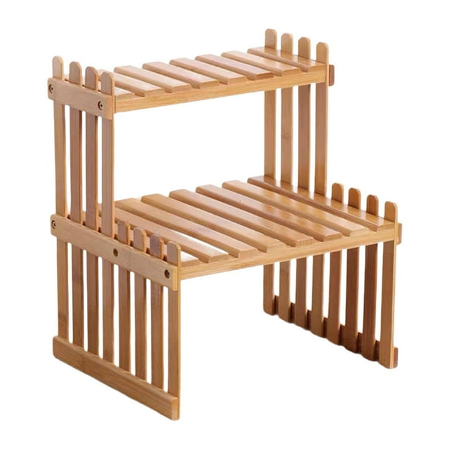 koolsoo Desktop Flower Pot Holder Decor Rustic Display Rack for Counter Home Balcony 2 Layer 27cm