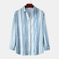 thumbnail image 2 of Camisas Y Playeras Camisa informal con estampado de rayas de empalme de otoño para hombre Camisa de manga larga con cuello vuelto Blusa (Light Blue, M), 2 of 7