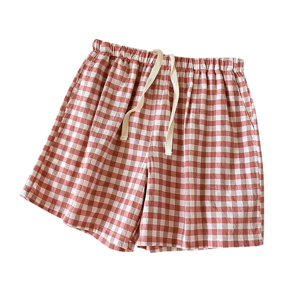 Wangmeiwg Women's Spring/summer Thin Shorts Loose Fitting Comfortable And Checkered Home Pants Straight Leg