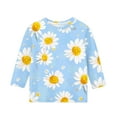 thumbnail image 5 of JTSRKL Kids Girls 3/4 Length Sleeve Tops Cute Daisy Pattern Print Fall Crewneck Graphic T-Shirts Loose Lightweight Comfy Pullover Blouse Blue 5-6 Years, 5 of 6