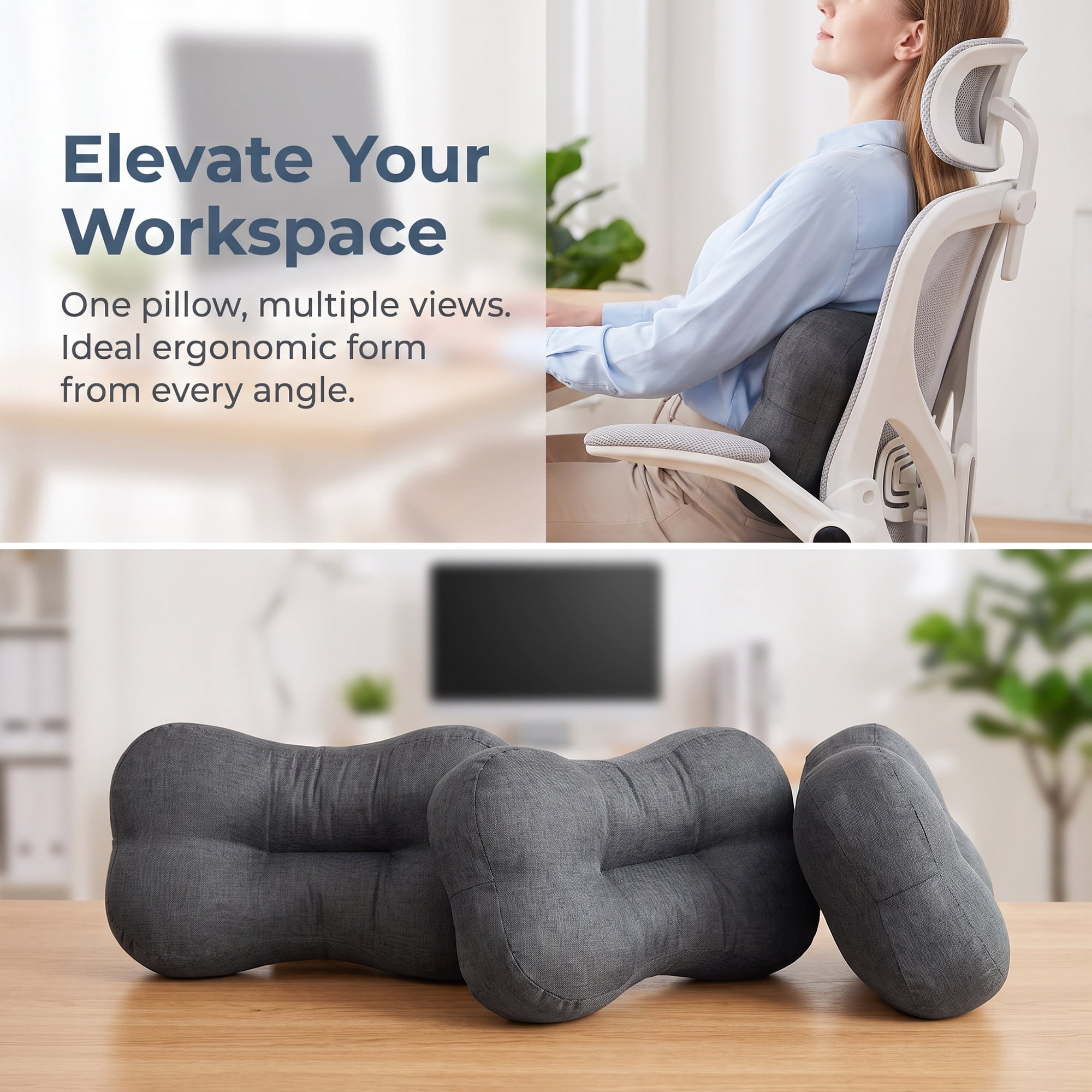 Unique Bargains Lumbar Support Pillow Flax Back Support Smoky Gray 18.9" x 10.6"