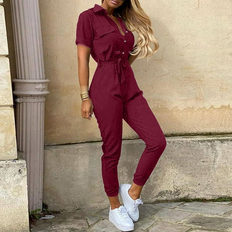 ZIZOCWA Jumpsuits With Pockets For Women Drawstring Overalls Women
