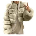 thumbnail image 2 of Elainilye Fashion Women'S Faux Fur Coat Plus Size Winter Coats Warm Furry Faux Short Jacket Long Sleeve Outerwear,Beige, 2 of 4