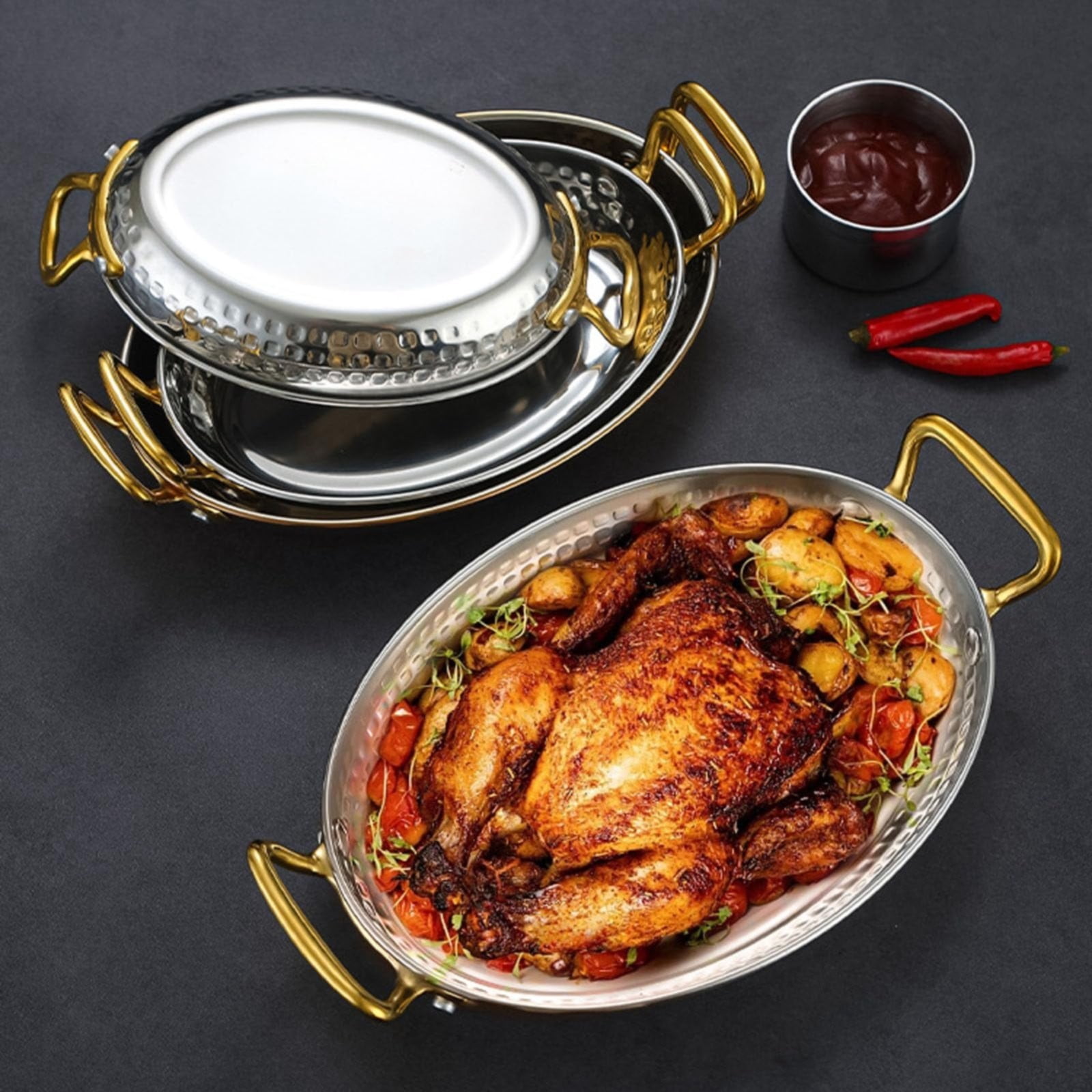 Nallwabiu 20cm Stainless Steel Pan, Copper Finish Frying Pan Non Stick Safe, Oven Safe Skillet for Vegetables, Omelets, Family Meals