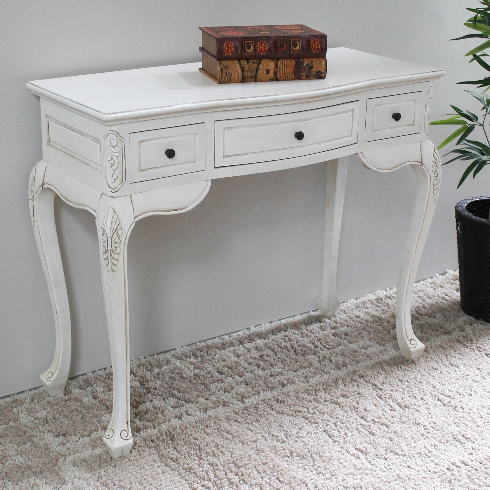 International Caravan Windsor Antique White Hand Carved Writing Desk