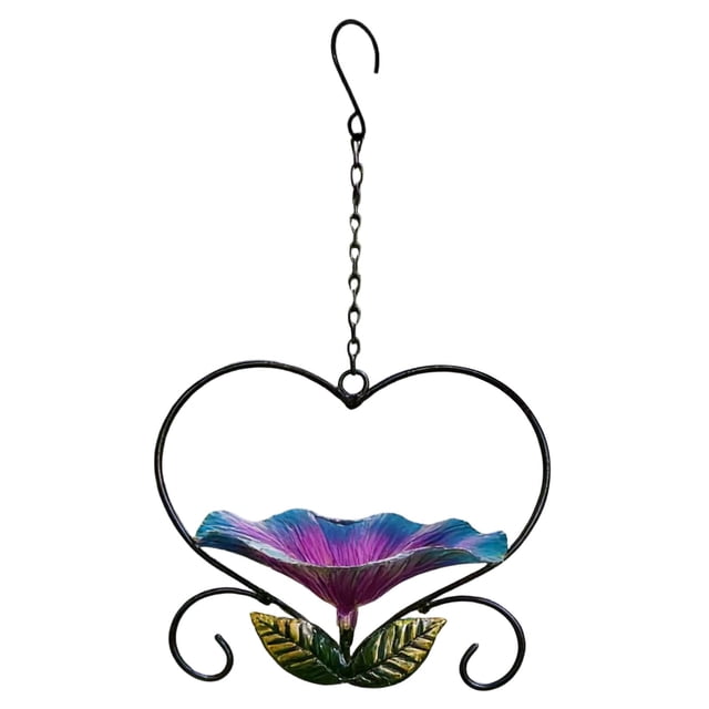 Comedero de hierro para pájaros | Comedero de jardín con forma de corazón y diseño floral | Comedero colgante para exteriores para decoración de jardín | Atrae aves silvestres