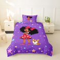 thumbnail image 2 of Castle Fairy Cute Black Girl Twin Duvet Cover,Cartoon Dog Stars Print Twin Bedding,Violet Red Orange,1 Duvet Cover and 1 Pillowcase, 2 of 6