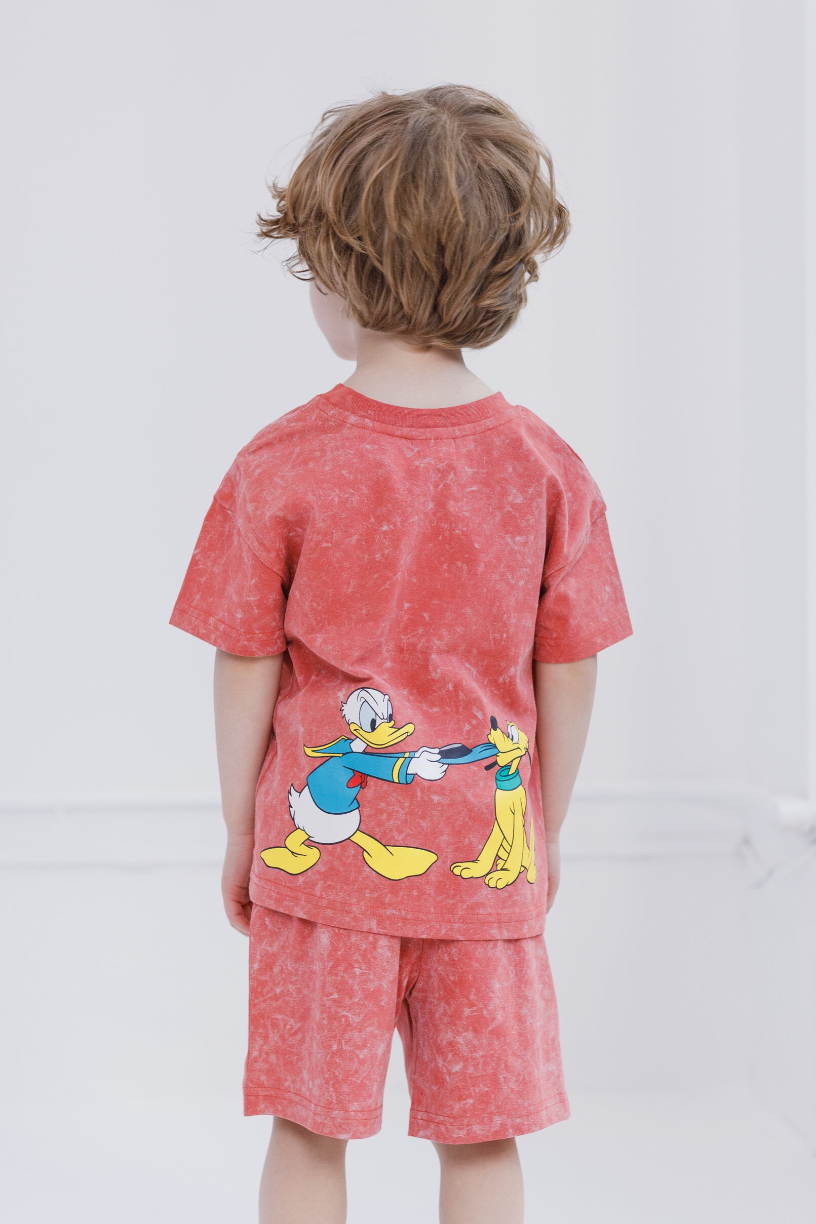 Disney Mickey Mouse Donald Duck Pluto Toddler Boys Vintage Wash Drop Shoulder T-Shirt & Shorts Outfit Set Red 2T