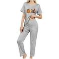 thumbnail image 5 of Fewfanhot Women Pajama Sets 3 Piece Cute Thanksgiving Turkey Print Pajama Set Short Sleeve Tee Lounge Shorts and Pants Sleepwear, 5 of 8