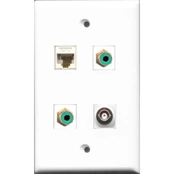RiteAV - 2 Port RCA Green and 1 Port BNC and 1 Port Cat6 Ethernet White Wall Plate