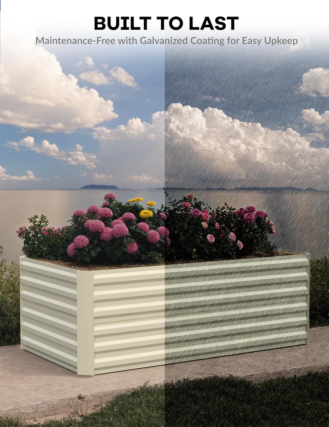AOILE Outdoor Metal Raised Garden Bed, 2FT Deep Planter Box for Vegetables, Flowers, 350 Gal Capacity
