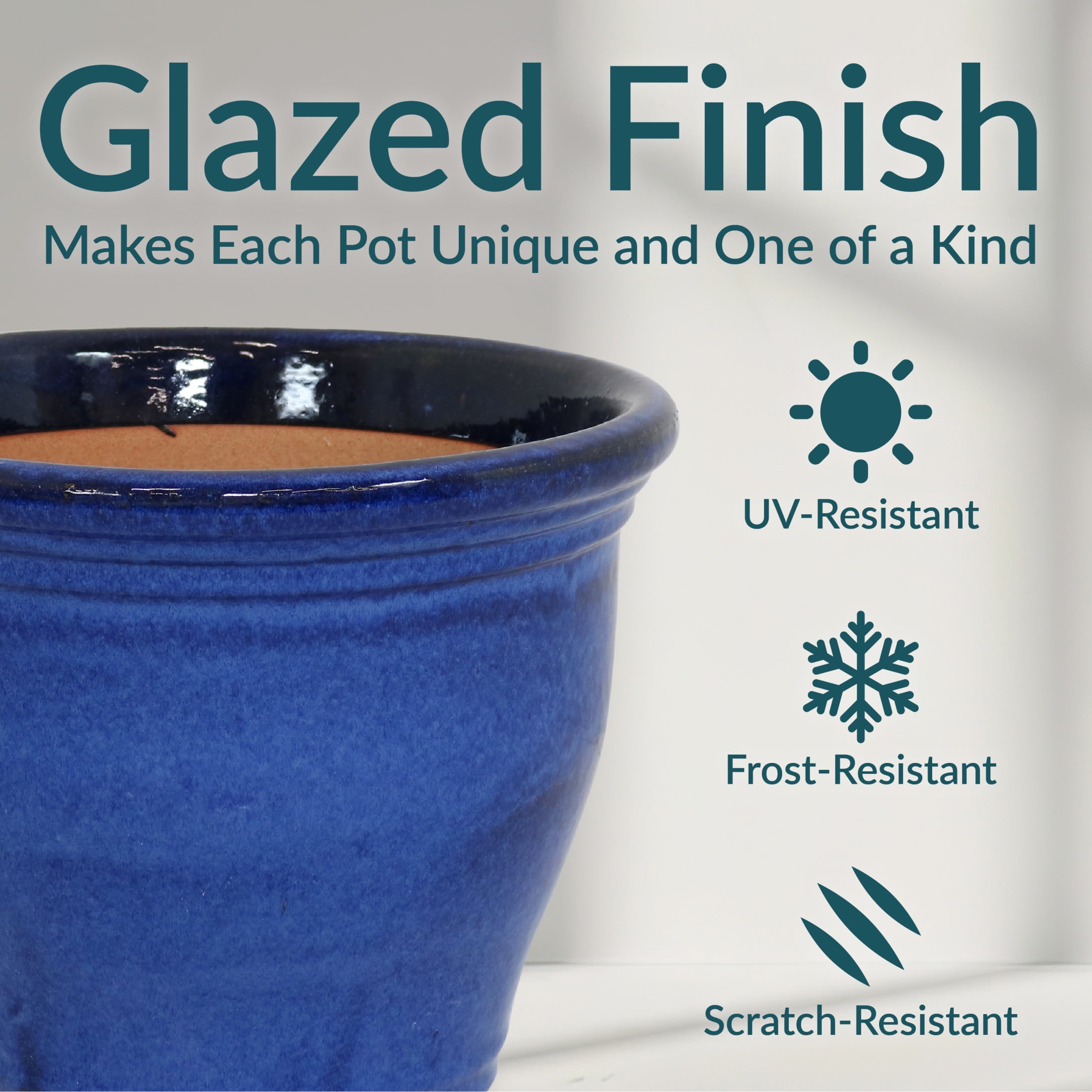 Sunnydaze Studio 15" x 15" x 12.5" Round Imperial Blue Outdoor Ceramic Planter