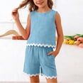 thumbnail image 2 of Tank Top Set for Girls, Solid Color Bubble Ruffle Trim Round Neck and Shorts 2-Piece Summer Casual Outfit for Kids, 2 of 9