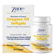 Zane Hellas Oregano Oil Softgels. The Highest Concentration in The World. Every Softgel Contains 30% Pure Greek Essential Oil of Oregano. 130 mg Carvacrol per Softgel. 120 Softgels. Pack of 2.