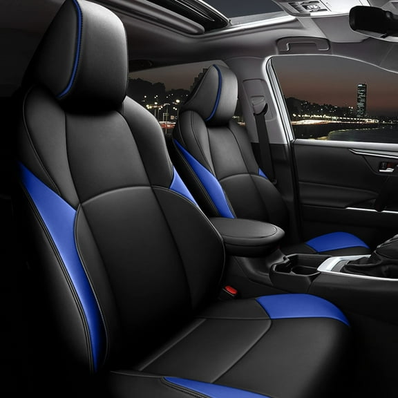 AOMSAZTO Custom Fit Seat Covers for Toyota CHR 2018-2022 Faux Leather Seat Covers Protector Compatible Airbag Waterproof C-HR Full Set Black&Blue
