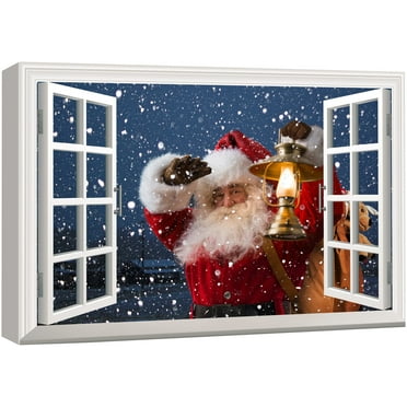 wall26 - Canvas Print Wall Art - Window Frame Style Wall Art - Santa Claus Carrying Gifts Coming on Christmas Eve | Giclee Print Modern Home Decor. Stretched & Ready to Hang - 24"x36"