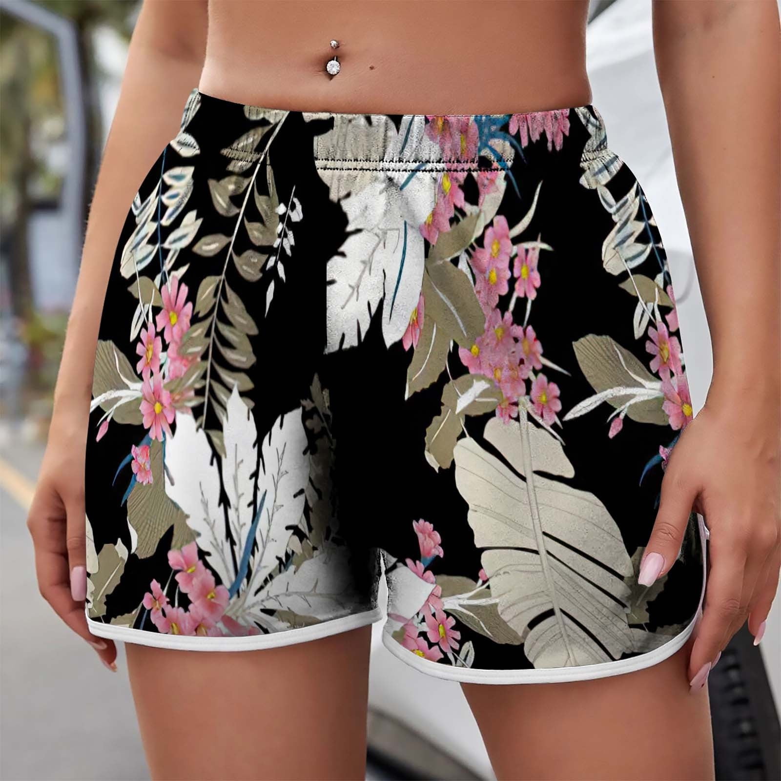 YYDGH Swim Shorts Women Board Shorts Swimwear Hawaii Summer Casual Shorts  Tropical Beach High Waist Shorts Pink S 