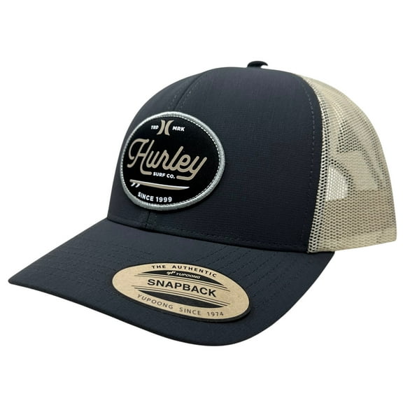 Hurley Men's Trucker Hat Beach Break Stitch Patch Mesh Snapback Cap (Dark Grey/Wheat)