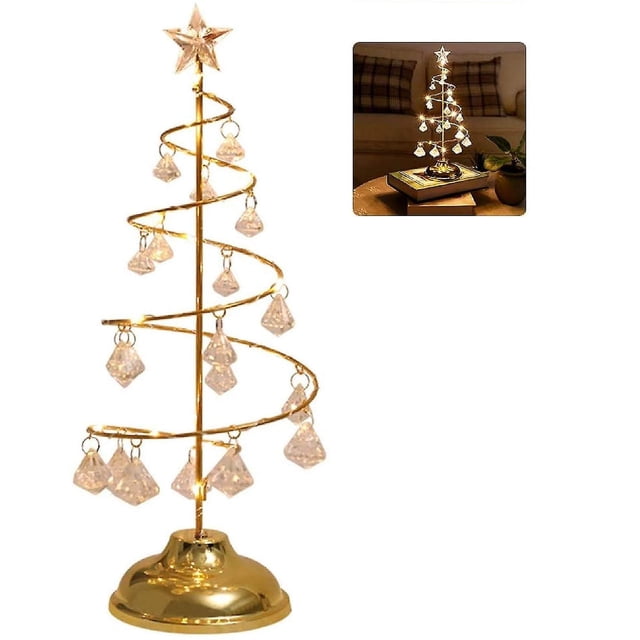 Lámpara de mesa Led en forma de árbol de Navidad de Metal, árbol de Navidad iluminado con luz nocturna colgante de cristal para dormitorio