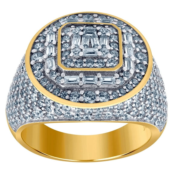 925 Sterling Silver Yellow-tone Mens Round Baguette Cubic Zirconia Round Head Fashion Ring Size 11 Ring for Men