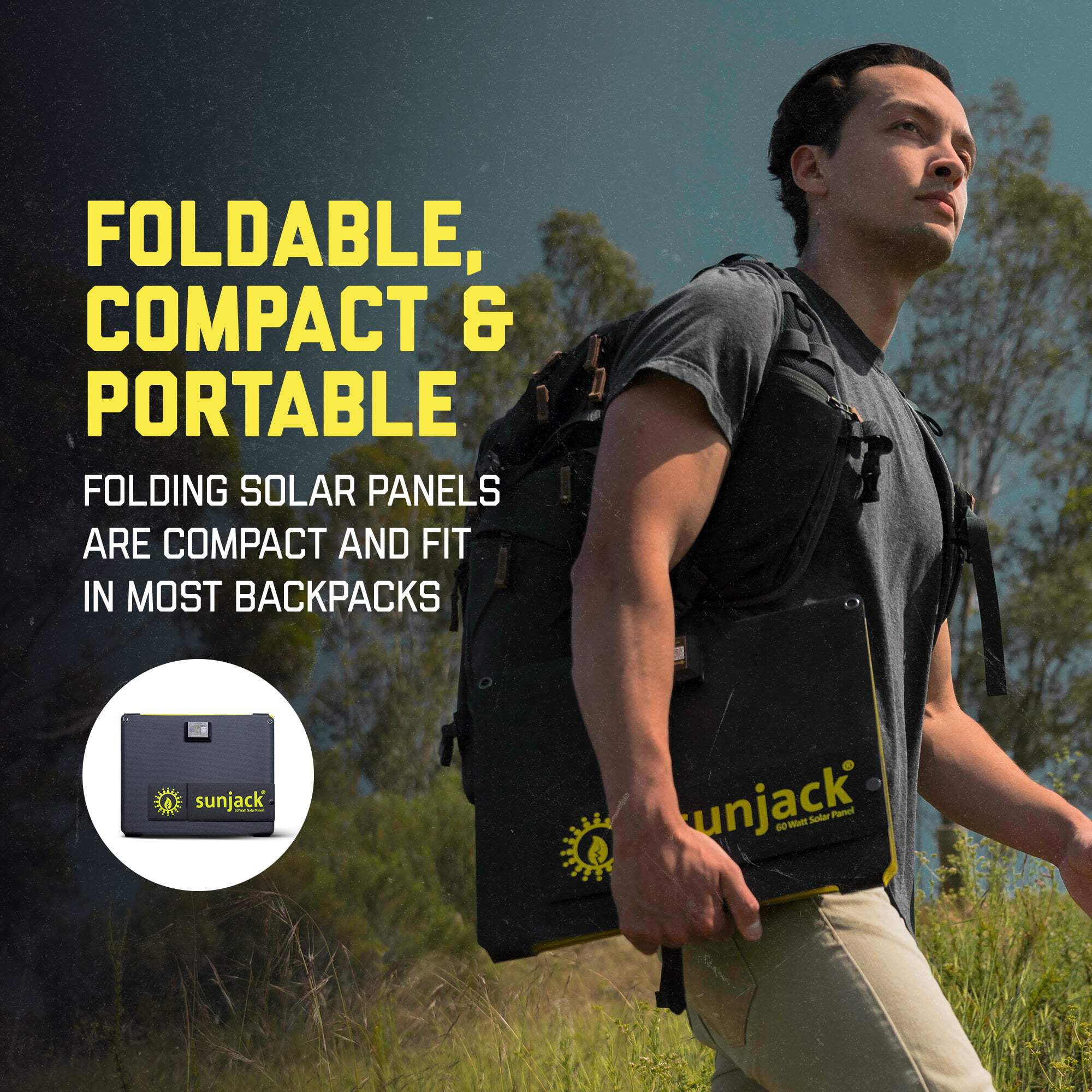 SunJack 60 Watt Portable Solar Panel with DC and USB for Cell Phones, Laptops, and Power Stations