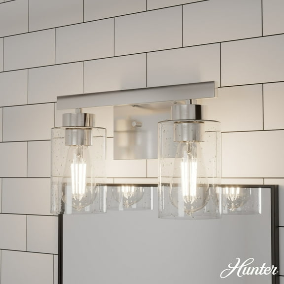 Hunter - Hartland 2-light Brushed Nickel, Small Vanity Light, Dimmable, Transitional Style, for Bedrooms, Dining, Living Rooms - 13074