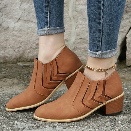 

TALKVE Fashion Casual Leather Boots Ankle Women s Short Heels Shoes Roman Women s Boots