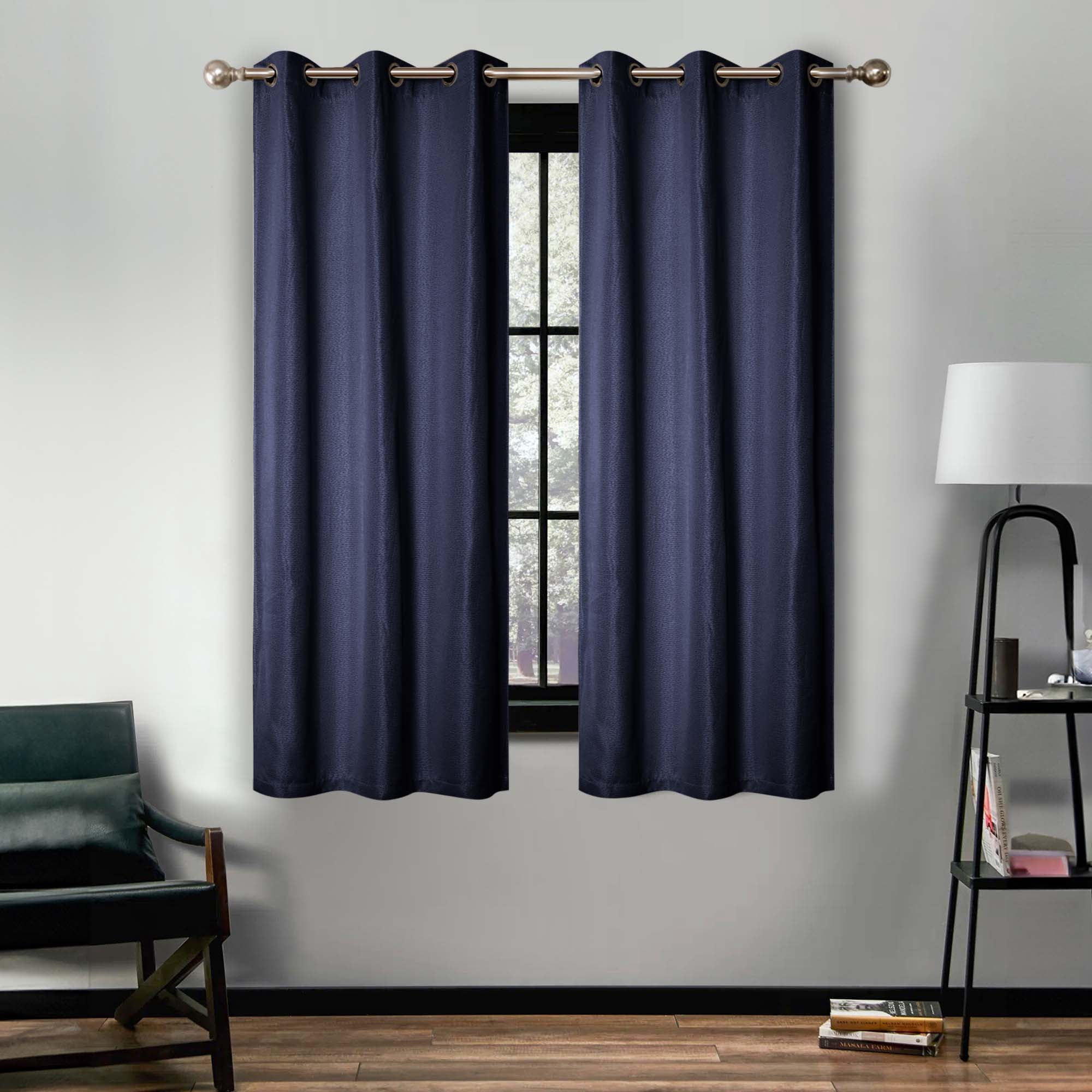 Superior Linen Blackout Curtains Set of 2, Grommet Header Curtain Panel Pair, Navy Blue, 42"W x 63"L