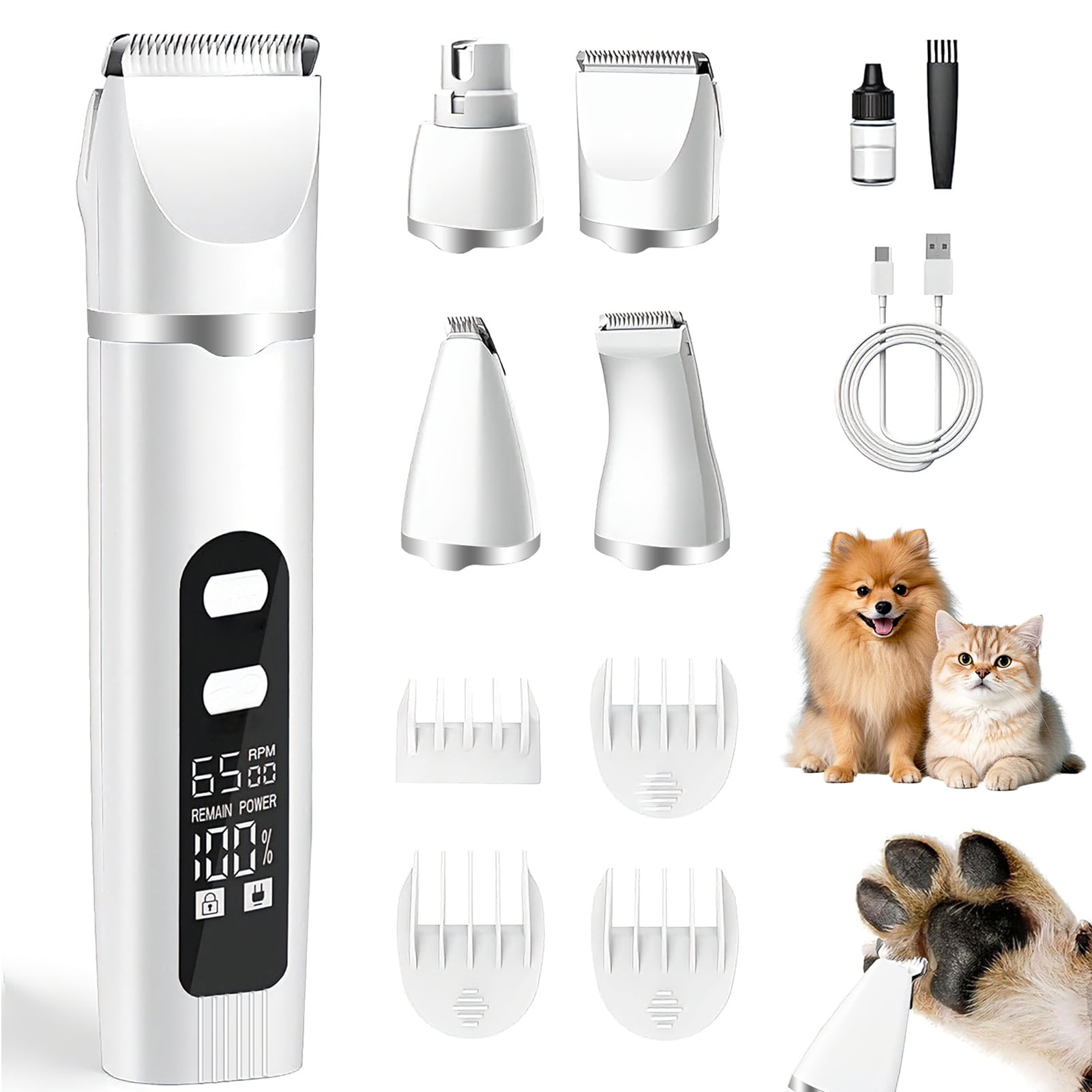 Amaopus Dog Clippers for Grooming, 4 in 1 Dogs Paw Trimmer Pet Grooming Kit, Low Noise Dog Shavers with Nail Grinder Quiet, Shaver Grooming Supplies for Pet Cats Dogs