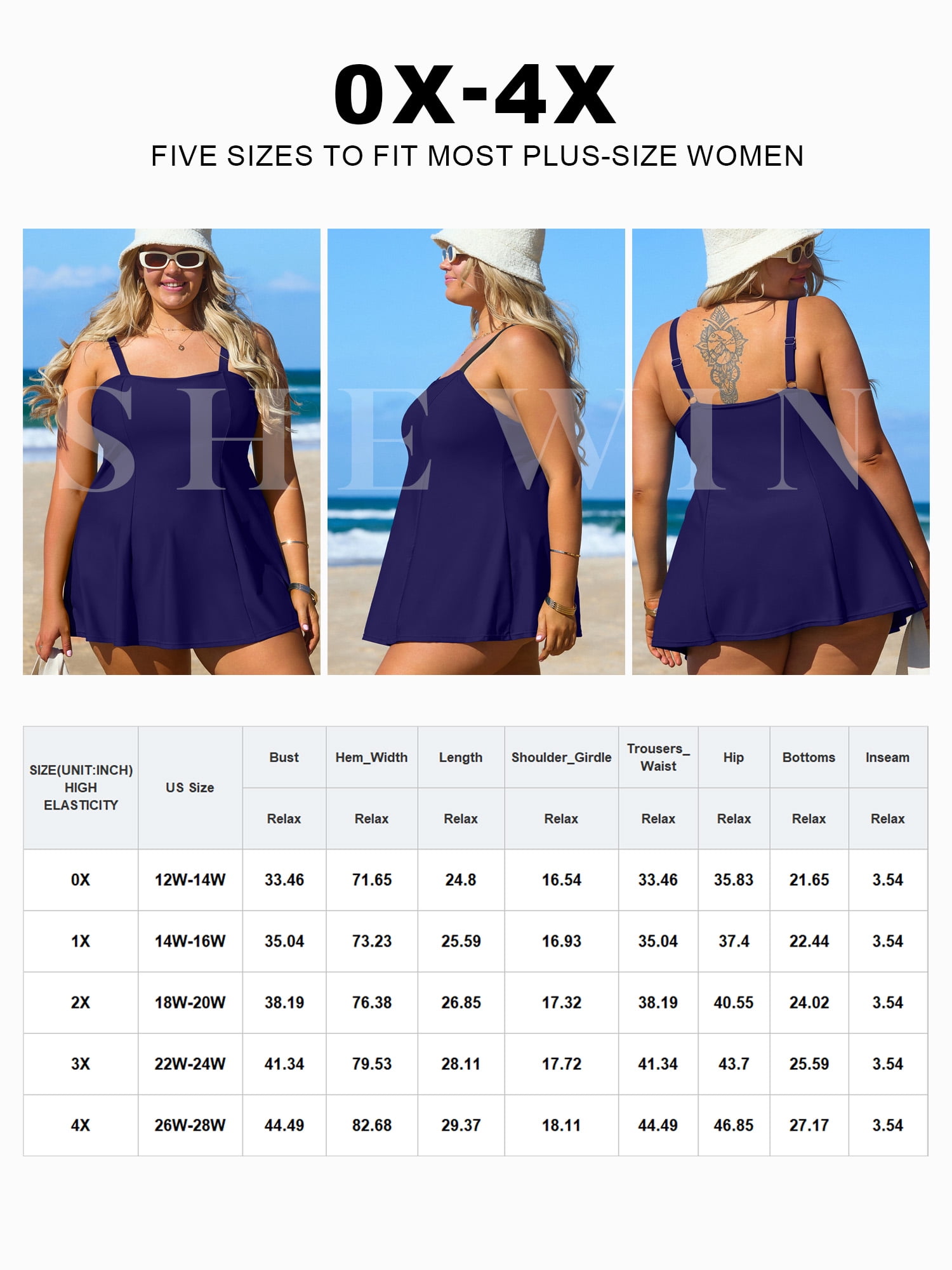 SHEWIN Woman Plus Bathing Suit One Piece Swim Dresses for Woman Tummy Control Swimm Suits with Pockets Navy Blue 3X