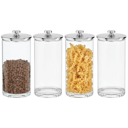 mDesign Acrylic Airtight Apothecary Storage Organizer Canister Jars - Plastic Containers with Lid for Kitchen - Holder for Pantry or Countertop  Lumiere Collection  4 Pack  Clear/Chrome