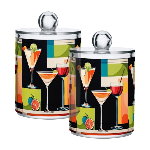 Yayeee 2 Pack Qtip Holder Bathroom Cotton Swab Canister with Lid Clear Dispenser Set, Art Cocktails