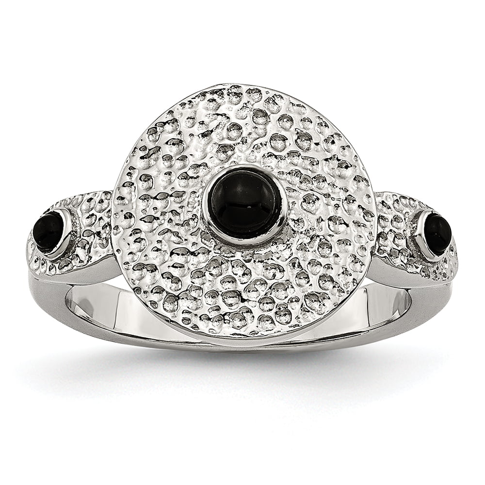 Stainless Steel Bezel-Set Checkerboard-Cut Rectangle Cocktail Ring with Faceted Jet Black CZ