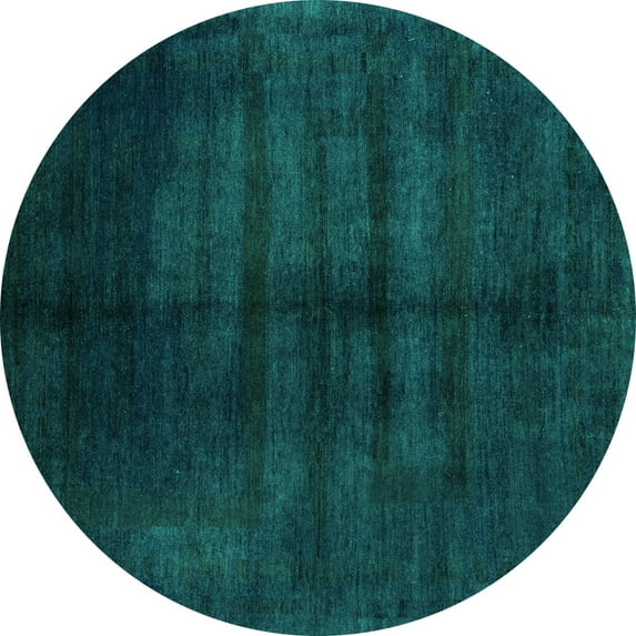 Ahgly Company Machine Washable Indoor Round Abstract Turquoise Blue Modern Area Rugs, 7' Round