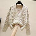 thumbnail image 3 of Sweaters for Women Autumn Sweet Beaded V-neck Knitted Cardigan Women's Fashion All-match Outer Wear Sweater Long Sleeve Cardigan, 3 of 6