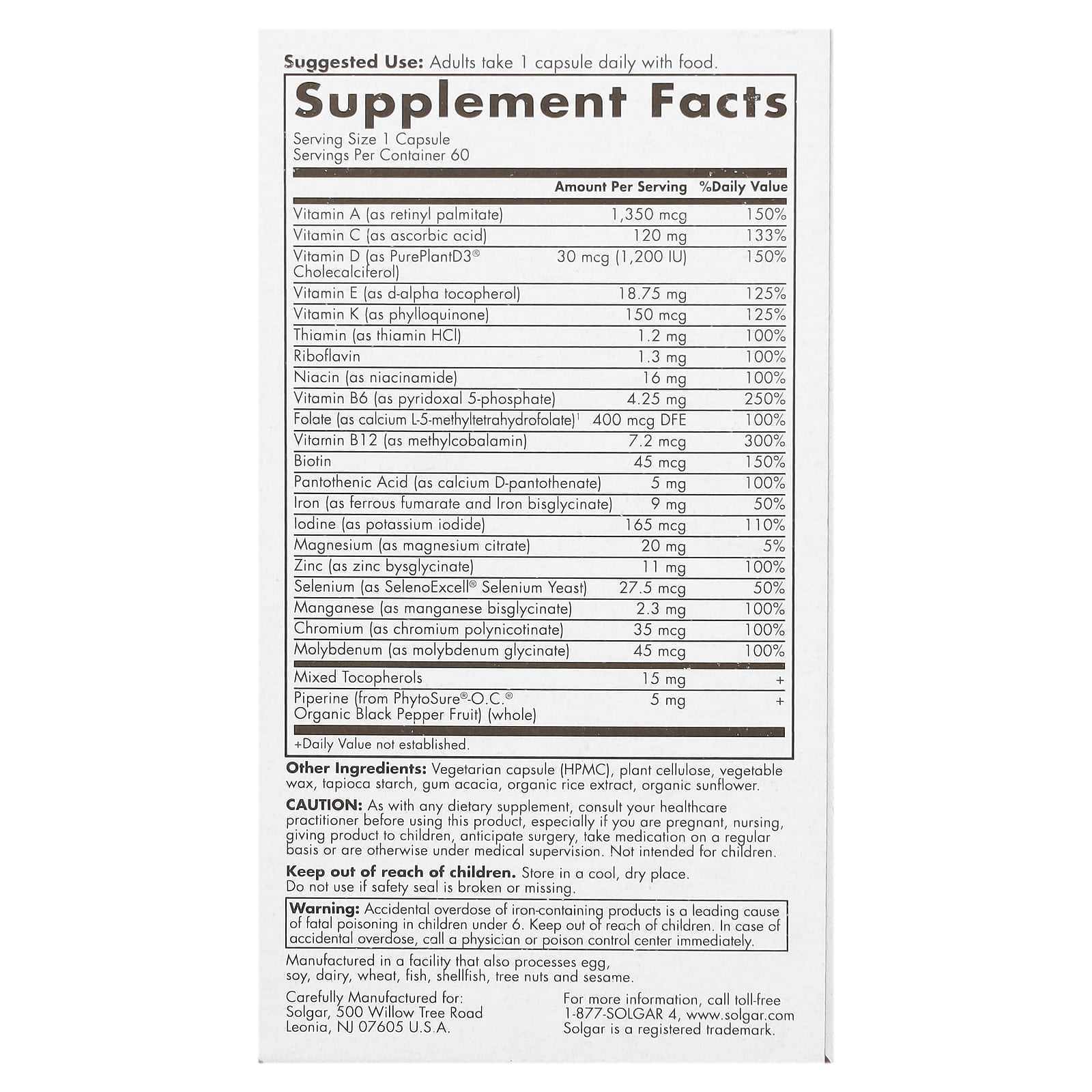 Solgar One Daily Women's Multivitamin, 60 Capsules